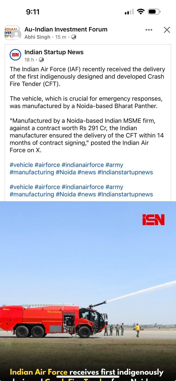 Air Force Receives First Indigenous Fire Tender
