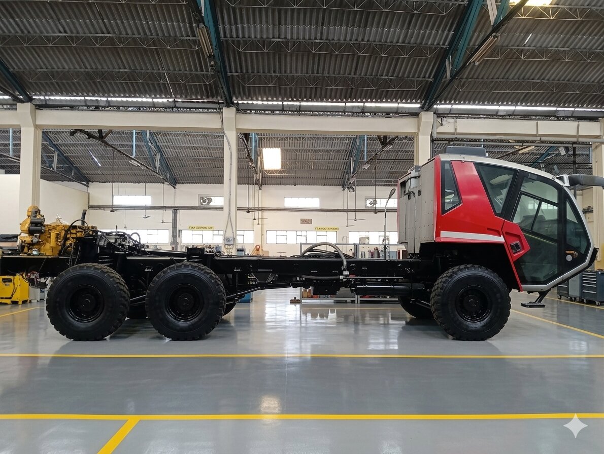 Fire truck chassis before complete restoration
